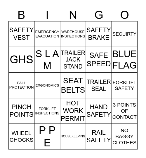 SAFETY BINGO Card
