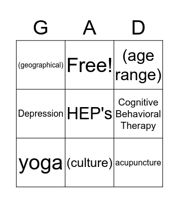 General Anxiety Bingo  Bingo Card