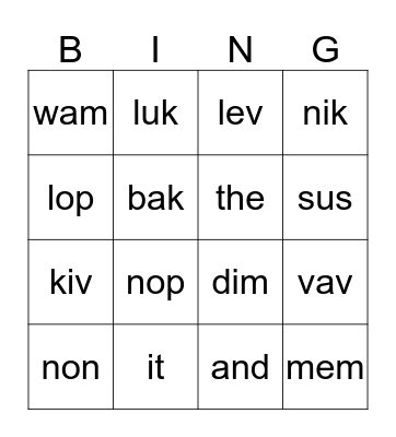Nonsense & sight words #1 Bingo Card