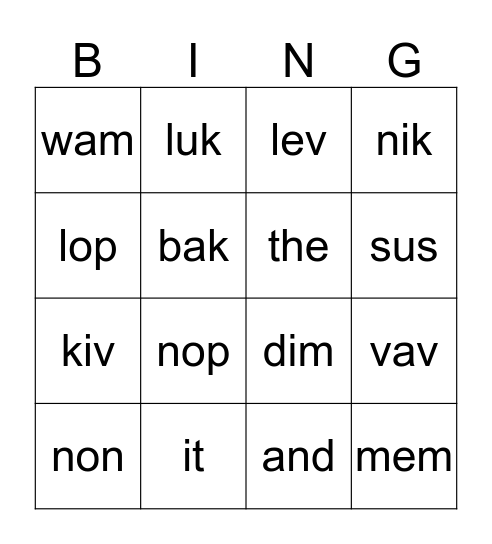 Nonsense & sight words #1 Bingo Card