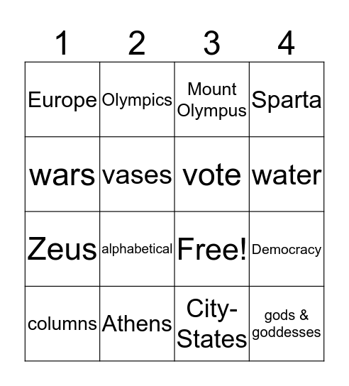 Ancient Greece Bingo Card