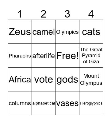 Ancient Egypt Bingo Card