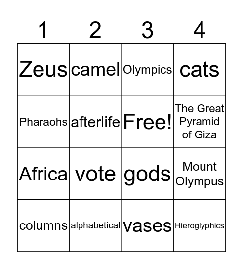 Ancient Egypt Bingo Card