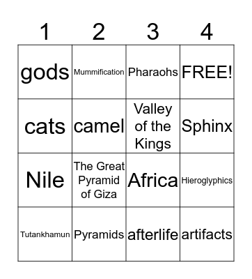 Ancient Egypt Bingo Card