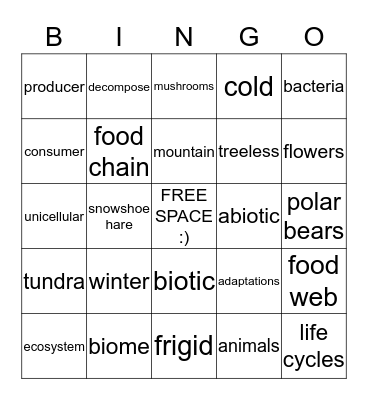 Tundra Bingo Card