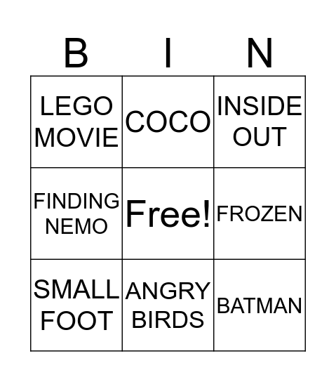 MOVIE BINGO Card