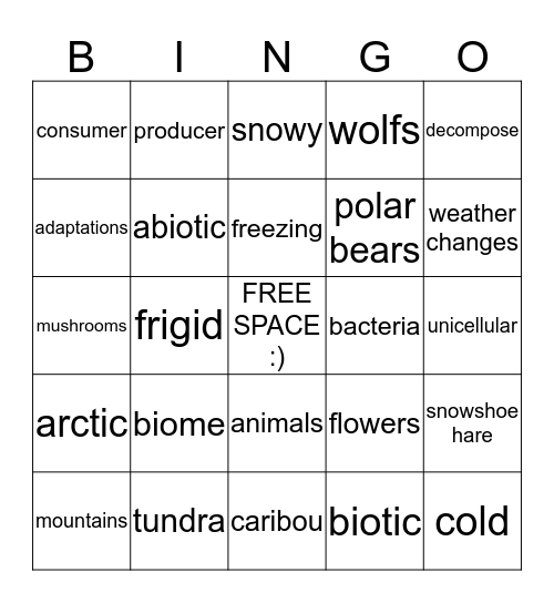Tundra Bingo Card