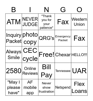 Advance Financial 24/7 Bingo Card