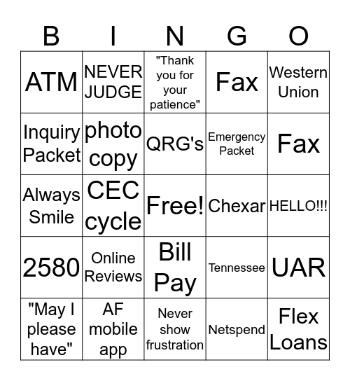 Advance Financial 24/7 Bingo Card