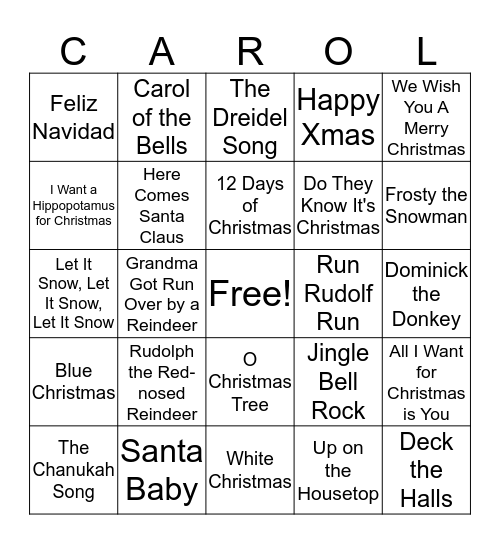 Christmas Carol Bingo Card