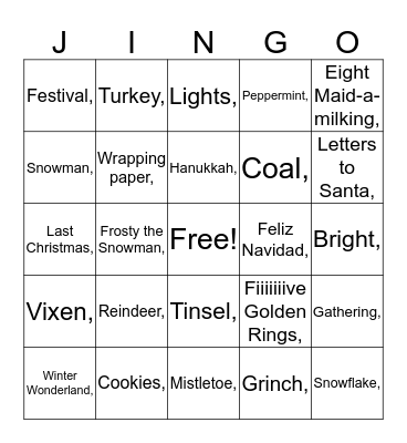 HOLIDAY BINGO Card