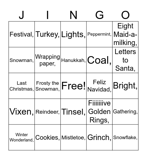 HOLIDAY BINGO Card