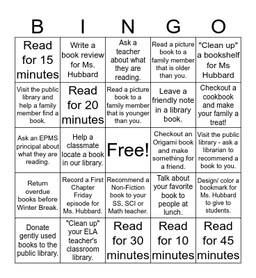 December Reading Challenge Bingo Card