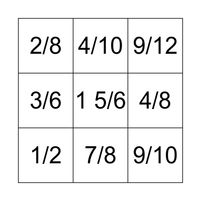 Bingo Fractions Bingo Card
