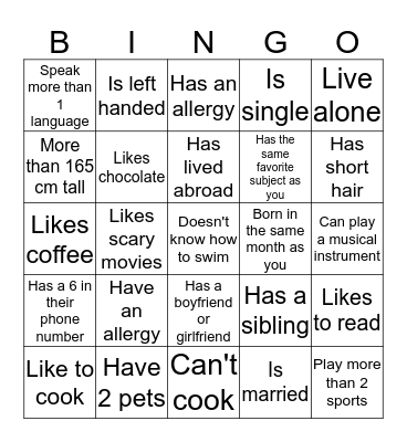 Human Bingo Card