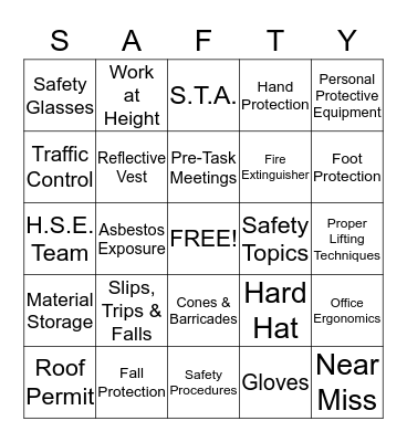 HSE Week Safety Bingo Card