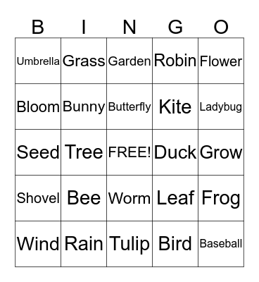 Spring Word Bingo Card