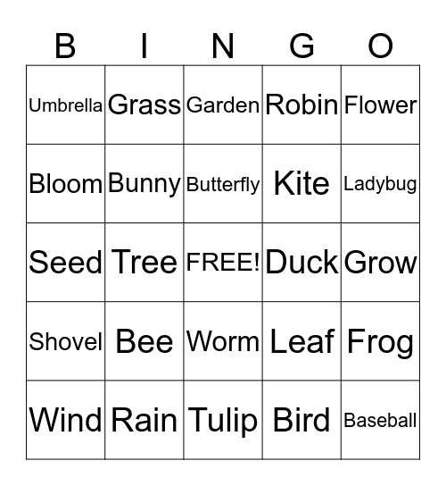 Spring Word Bingo Card