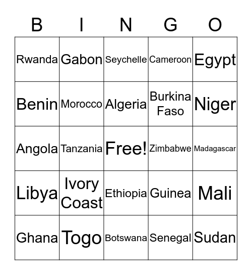 Countries in Africa Bingo Card