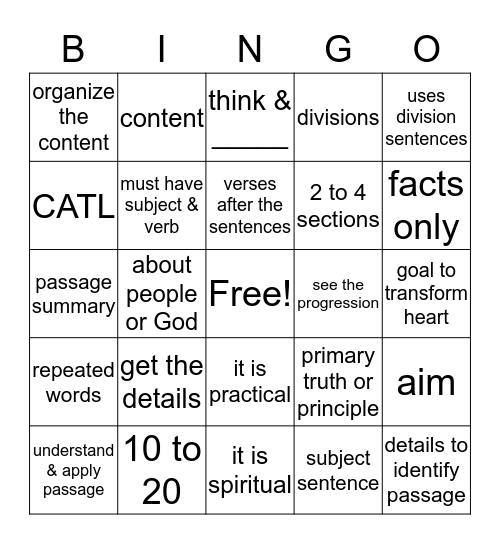 Homiletics Bingo Card