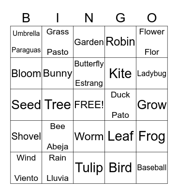 Spring Word Bingo Card