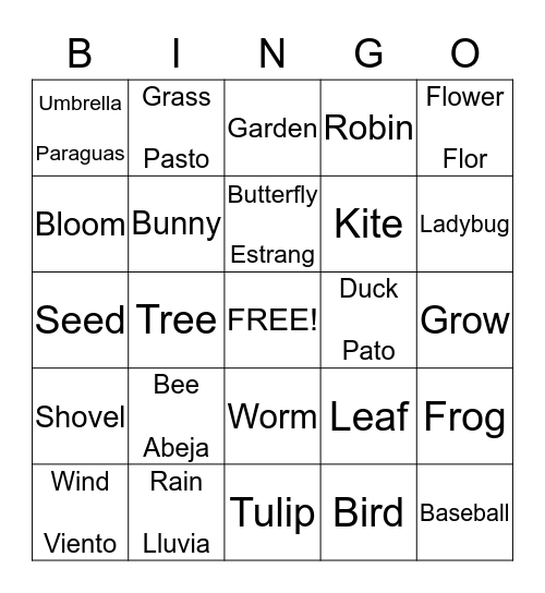 Spring Word Bingo Card