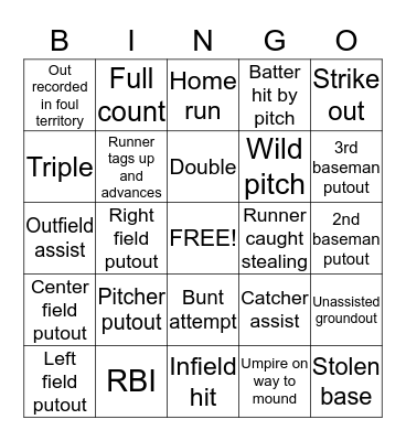 Lebanon Baseball Bingo Card