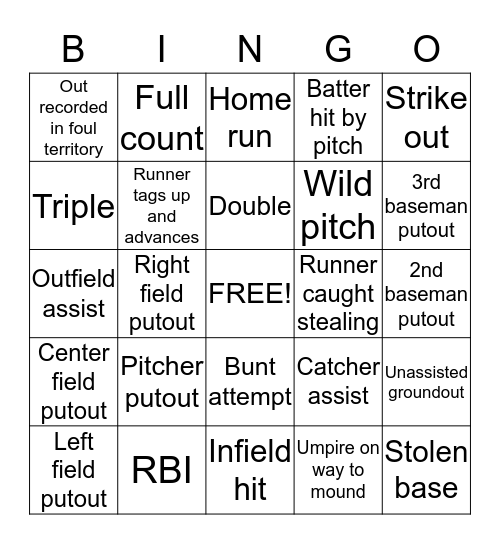 Lebanon Baseball Bingo Card