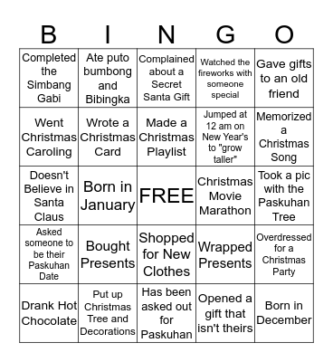 Holiday Bingo Card