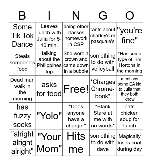 Jasmine Bingo Card Bingo Card