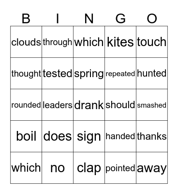 Year 2 Spelling Words Bingo Card