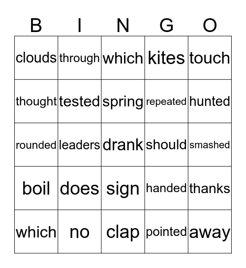 Year 2 Spelling Words Bingo Card