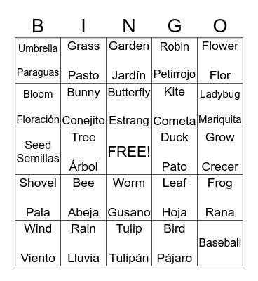 Spring Word Bingo Card