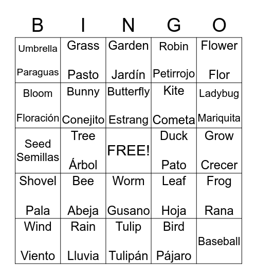 Spring Word Bingo Card