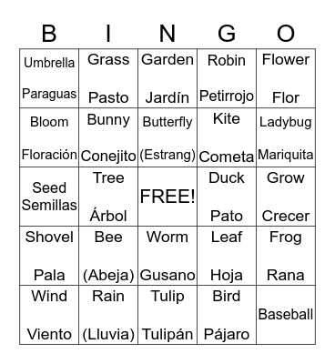 Spring Word Bingo Card