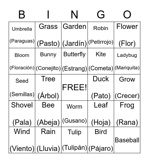 Spring Word Bingo Card
