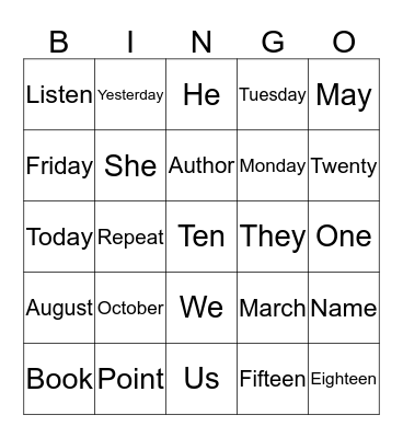 December 3, 2019 Bingo Card