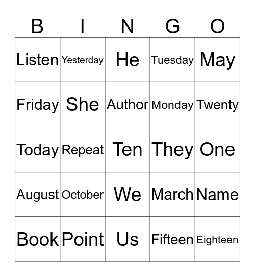 December 3, 2019 Bingo Card