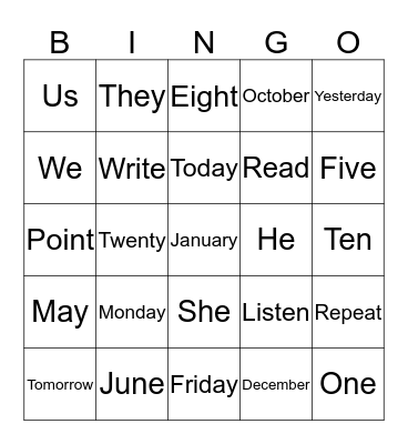 December 3, 2019 Bingo Card