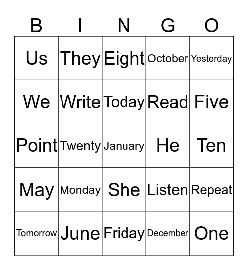 December 3, 2019 Bingo Card