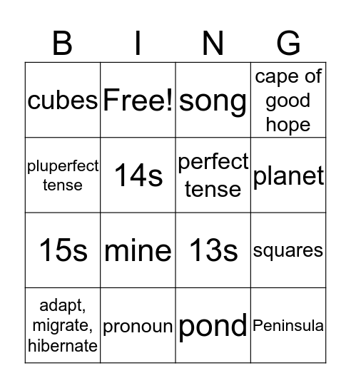 cycle 2 BINGO Card