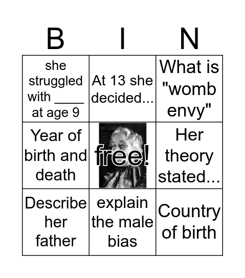 Karen Horney Bingo Card