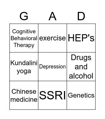 General Anxiety Bingo  Bingo Card