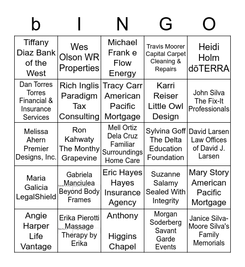 One-on-One Networking Bingo Card