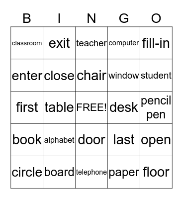 Classroom Bingo Card