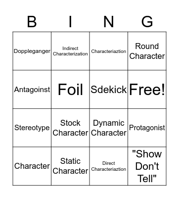Characterization Bingo Card