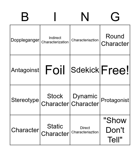 Characterization Bingo Card