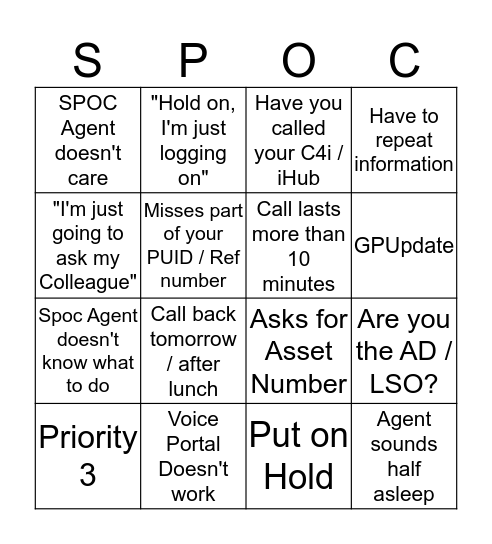 SPOC Bingo 2 Bingo Card