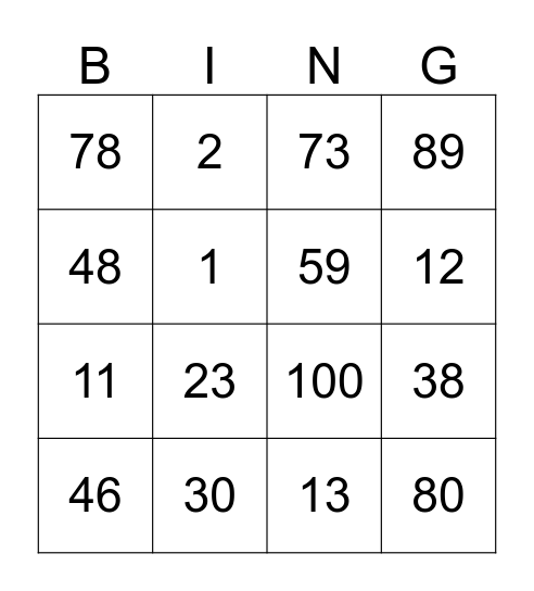 Division Bingo Card