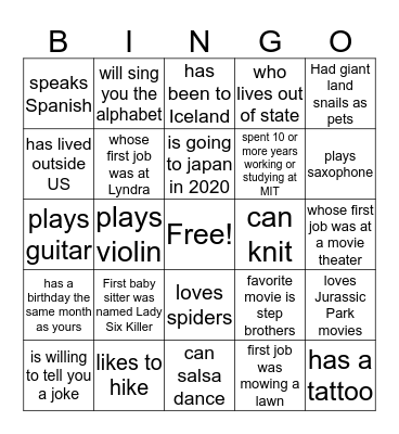 Lyndra Ice Breaker Bingo- Find Someone Who: Bingo Card